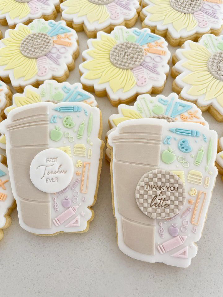 Debossed Coffee Cup for Educators w/cutter & "Thank you a Latte" Quote